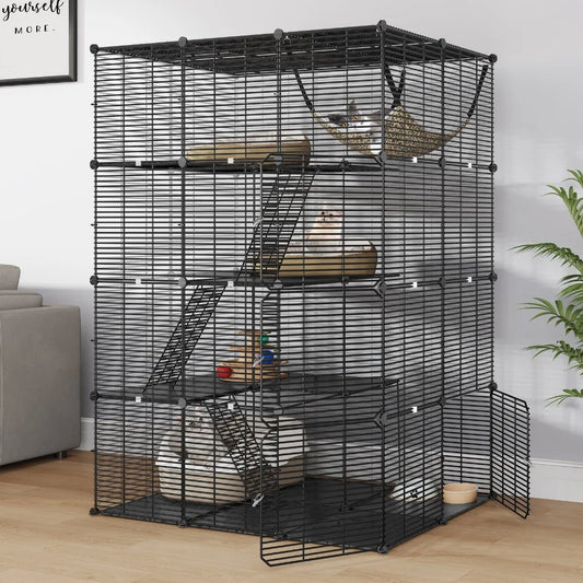 4-Tier Metal Pet Cage With Hammock For Small Animals