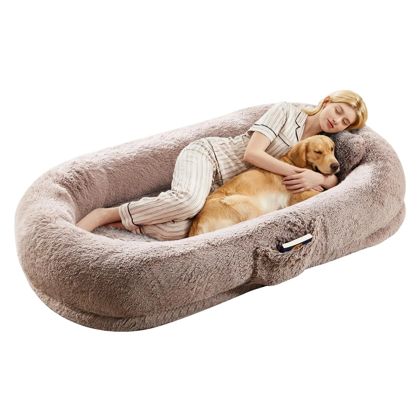 HiMISSCN Oversized Human and Pet Bed With Orthopedic Faux Fur