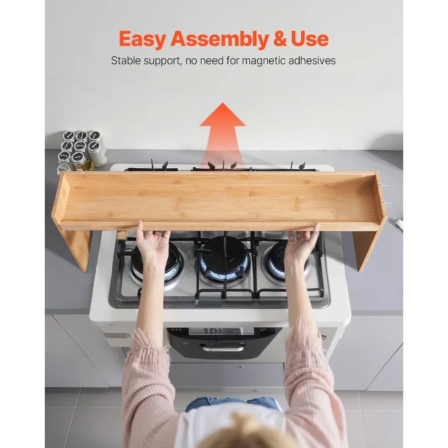 None Bamboo Over-The-Stove Spice Rack With 6 Hooks Organizer