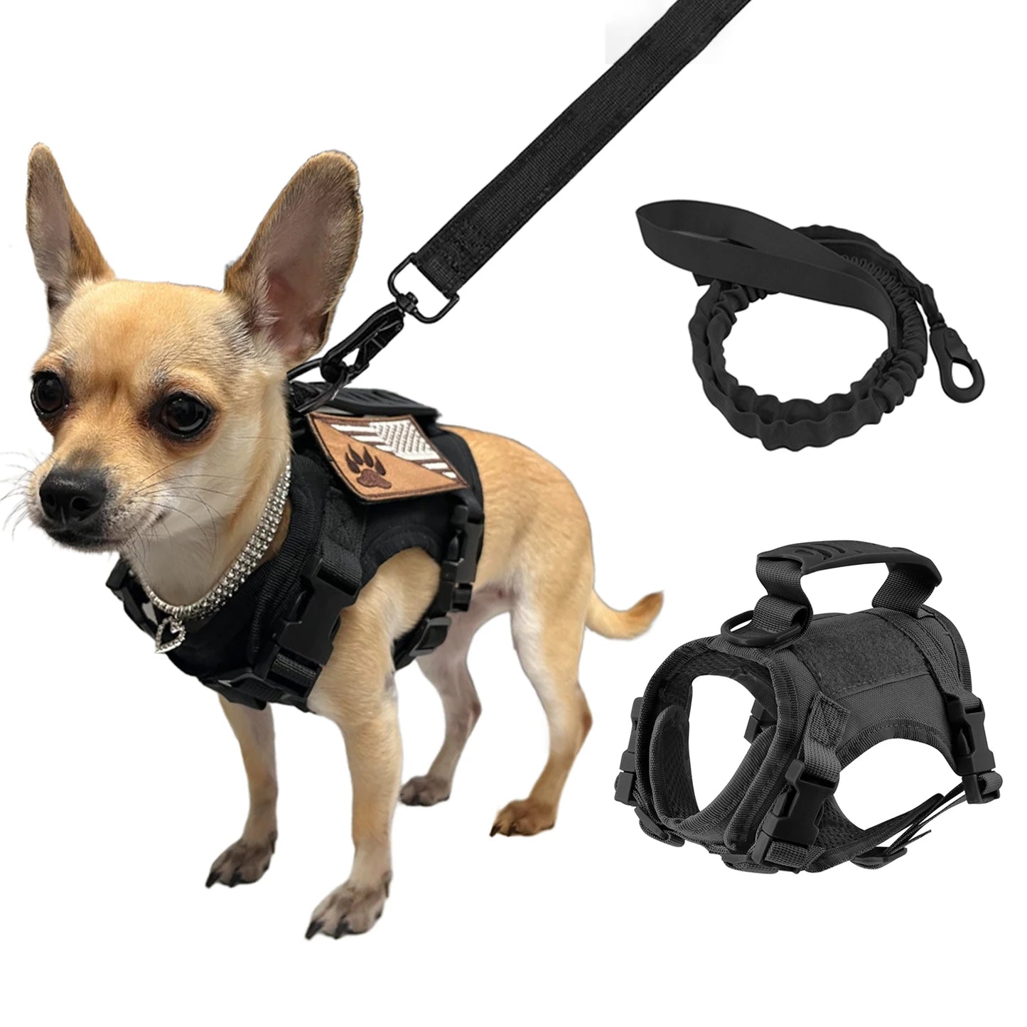 PETRAVELC Tactical Puppy Harness Leash Set For Small Dogs