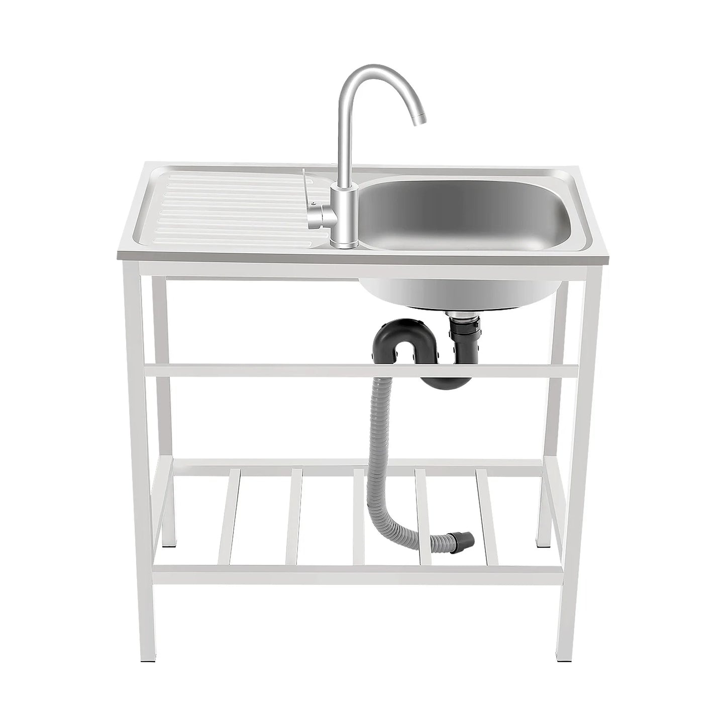 Free Standing Stainless Steel Kitchen Sink With Faucet And Shelf