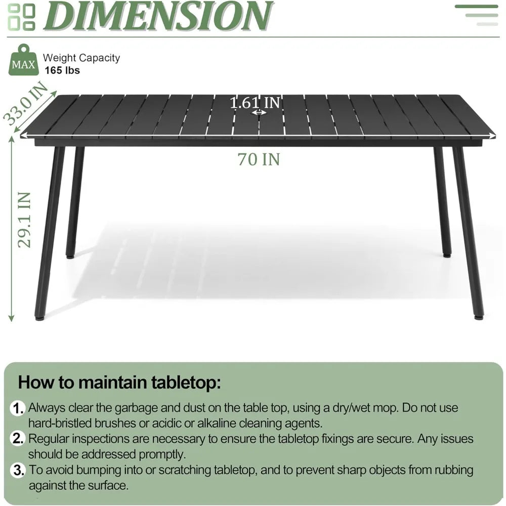 Outdoor Dining Table for 6 With Aluminum Frame and Wood Look Top Umbrella Hole