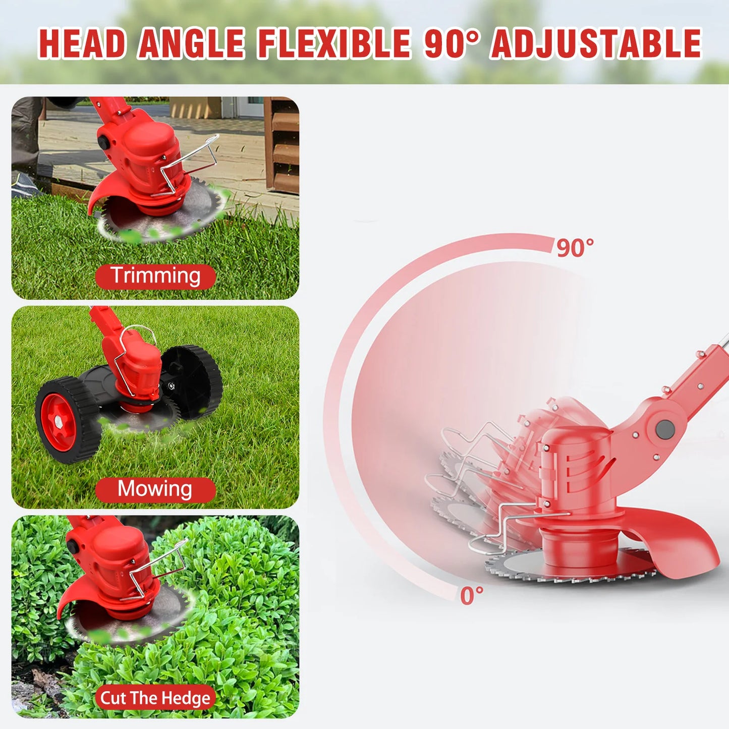 Cordless Grass Trimmer And Edger 3-In-1 With Wheels
