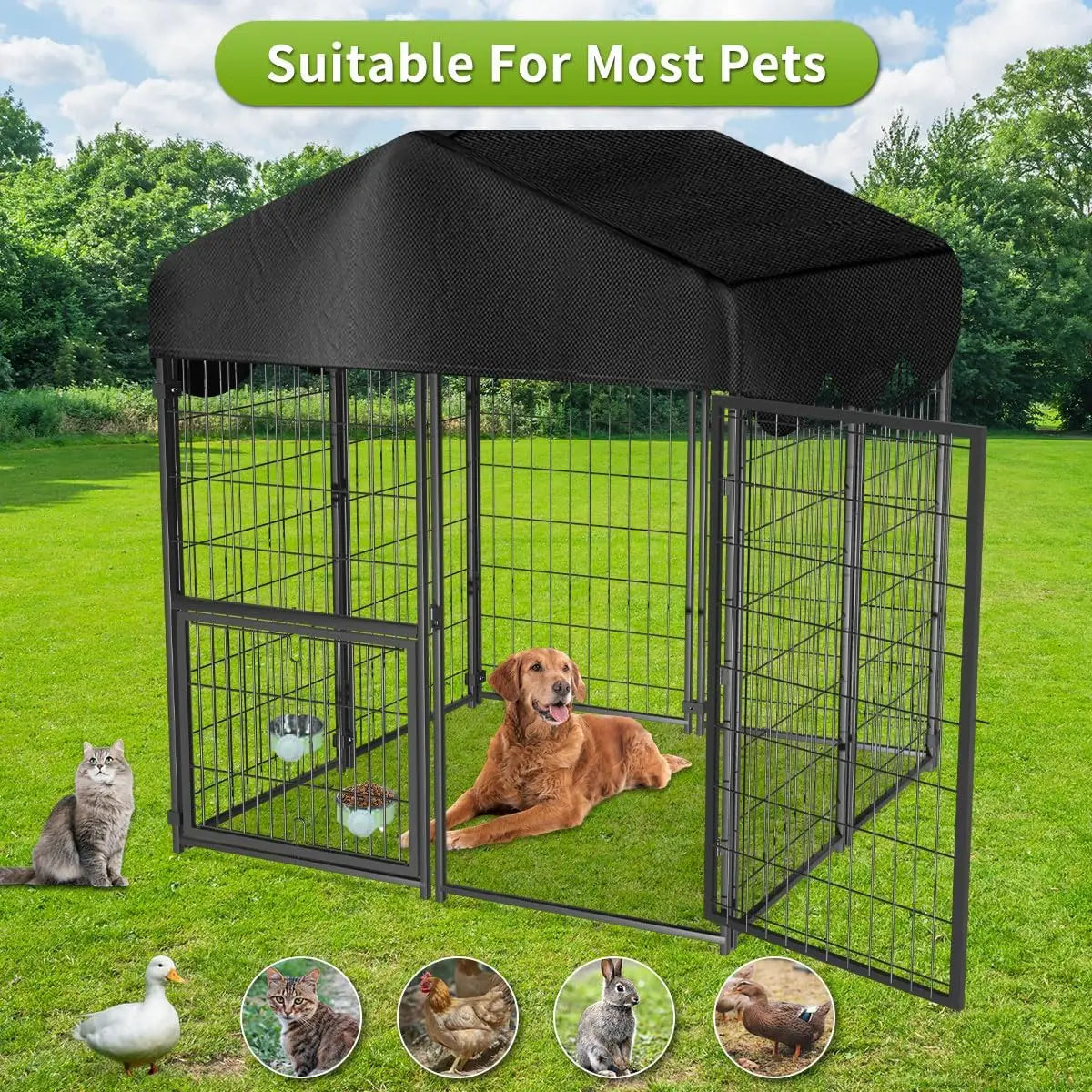 Outdoor Dog Kennel With Roof For Yard Playpen Enclosure