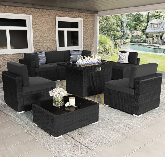 8-Piece Patio Furniture Set With Propane Fire Pit Table