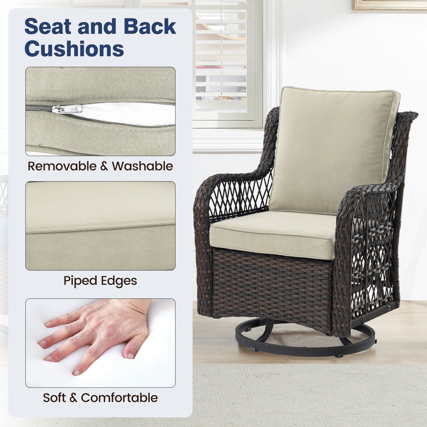 HobbyLane 3-Piece Outdoor Wicker Swivel Chair Set With Side Table