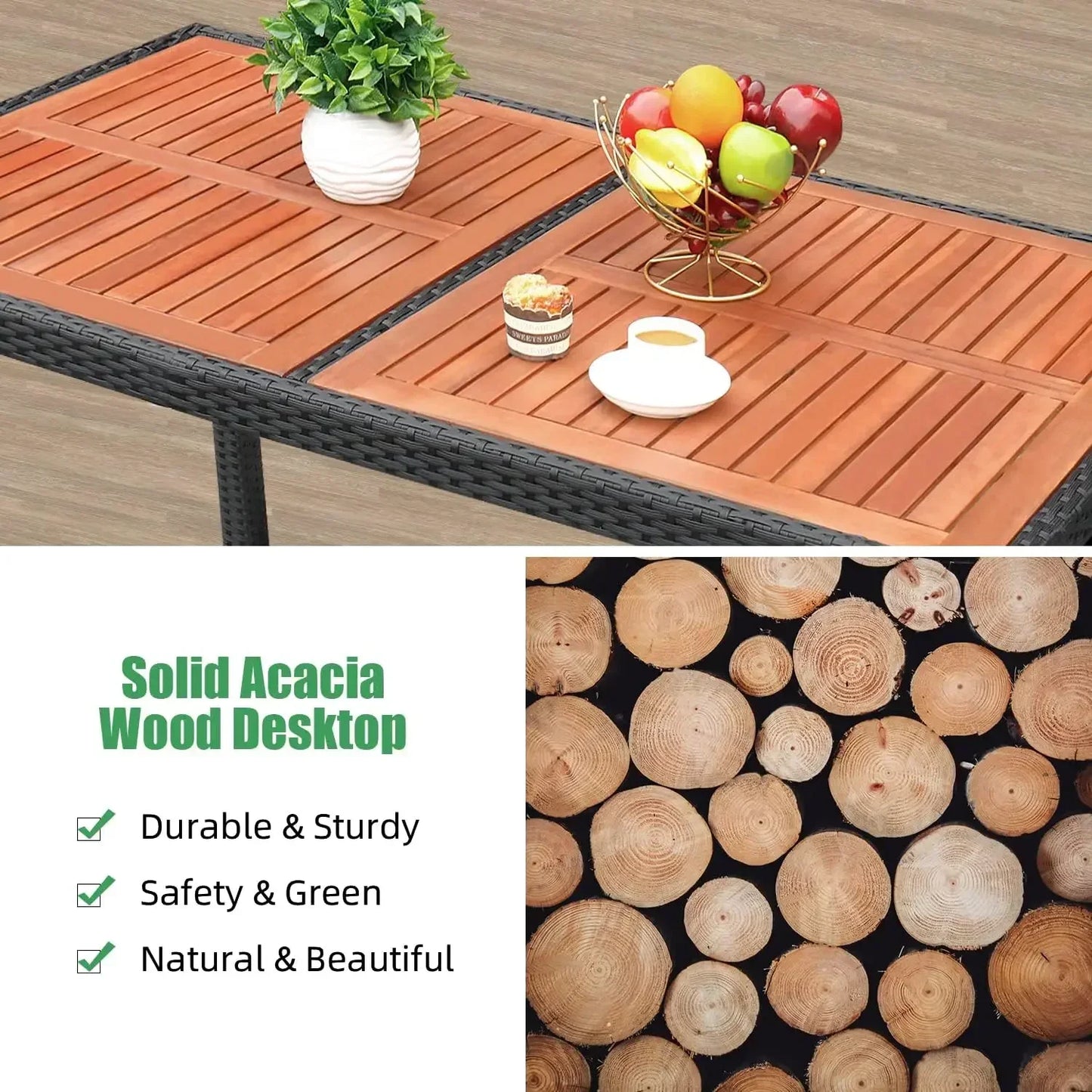 7-Piece Patio Dining Set Acacia Wood Table And Soft Cushions