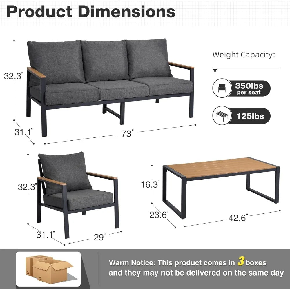 Patio 4 Piece Outdoor Conversation Set With Faux Wood Armrests
