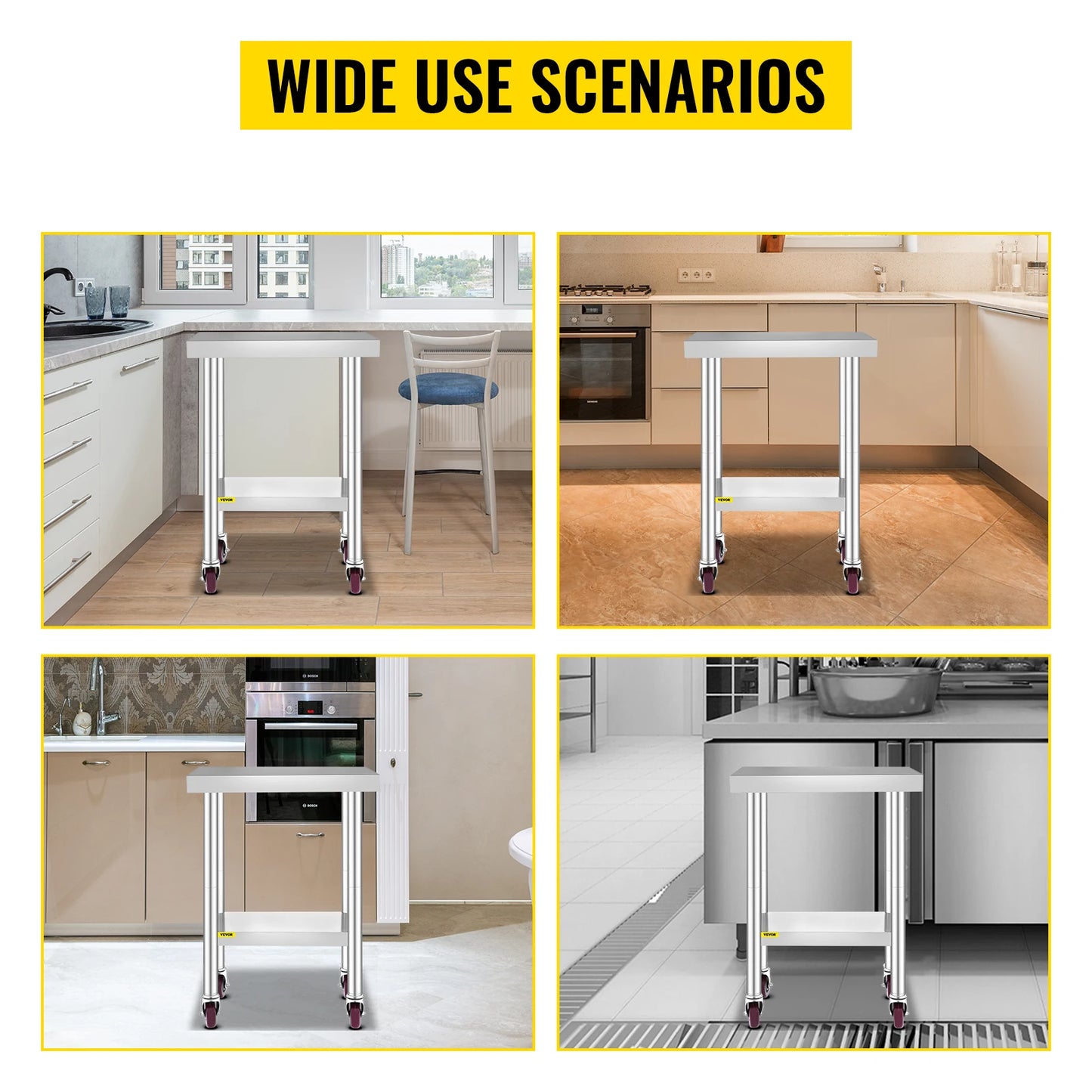 SucceBuy Stainless Steel Kitchen Work Table With Caster Wheels