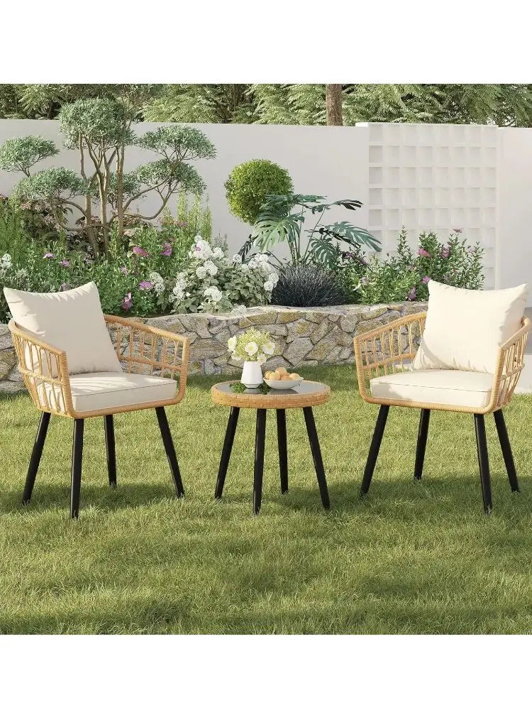 SEOGWISAM 3-Piece Outdoor Wicker Bistro Set With Cushions And Table