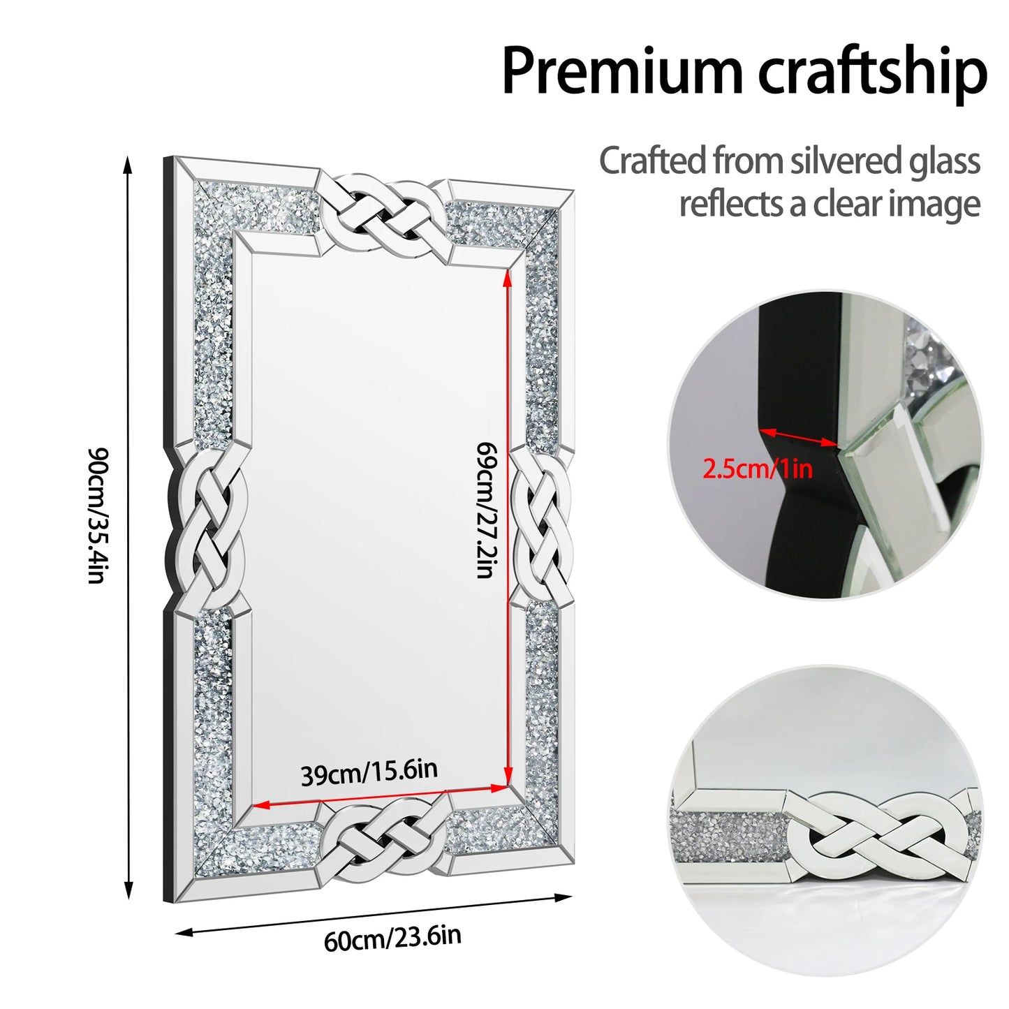 Crystal Diamond Mirror Wall Decor For Bedroom Hallway Living Room