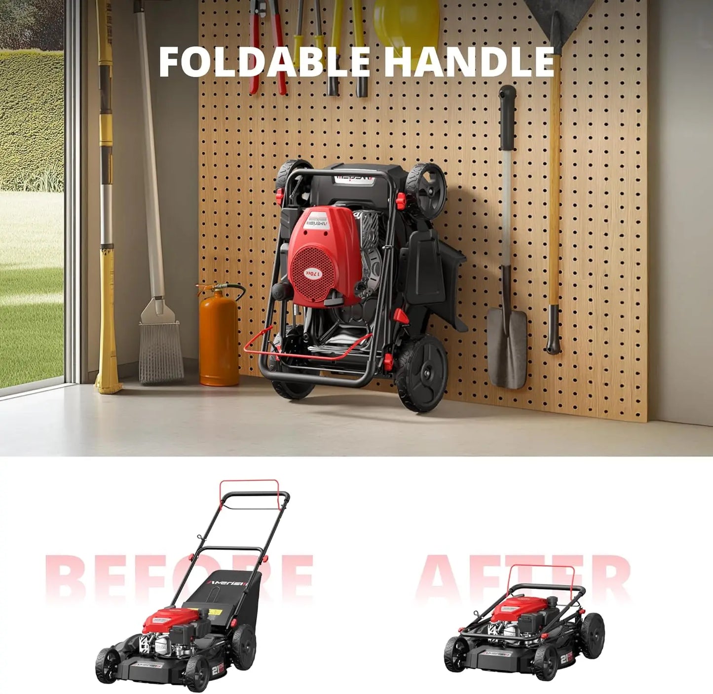 XMSJ Gas-Powered Self-Propelled Lawn Mower 170cc OHV Engine