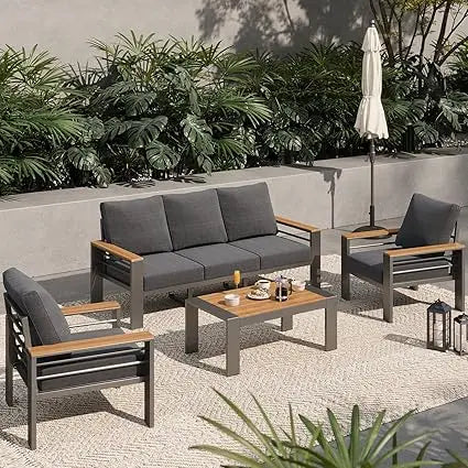 Aluminum Outdoor Patio Furniture Set 5 Seat Sectional With Coffee Table