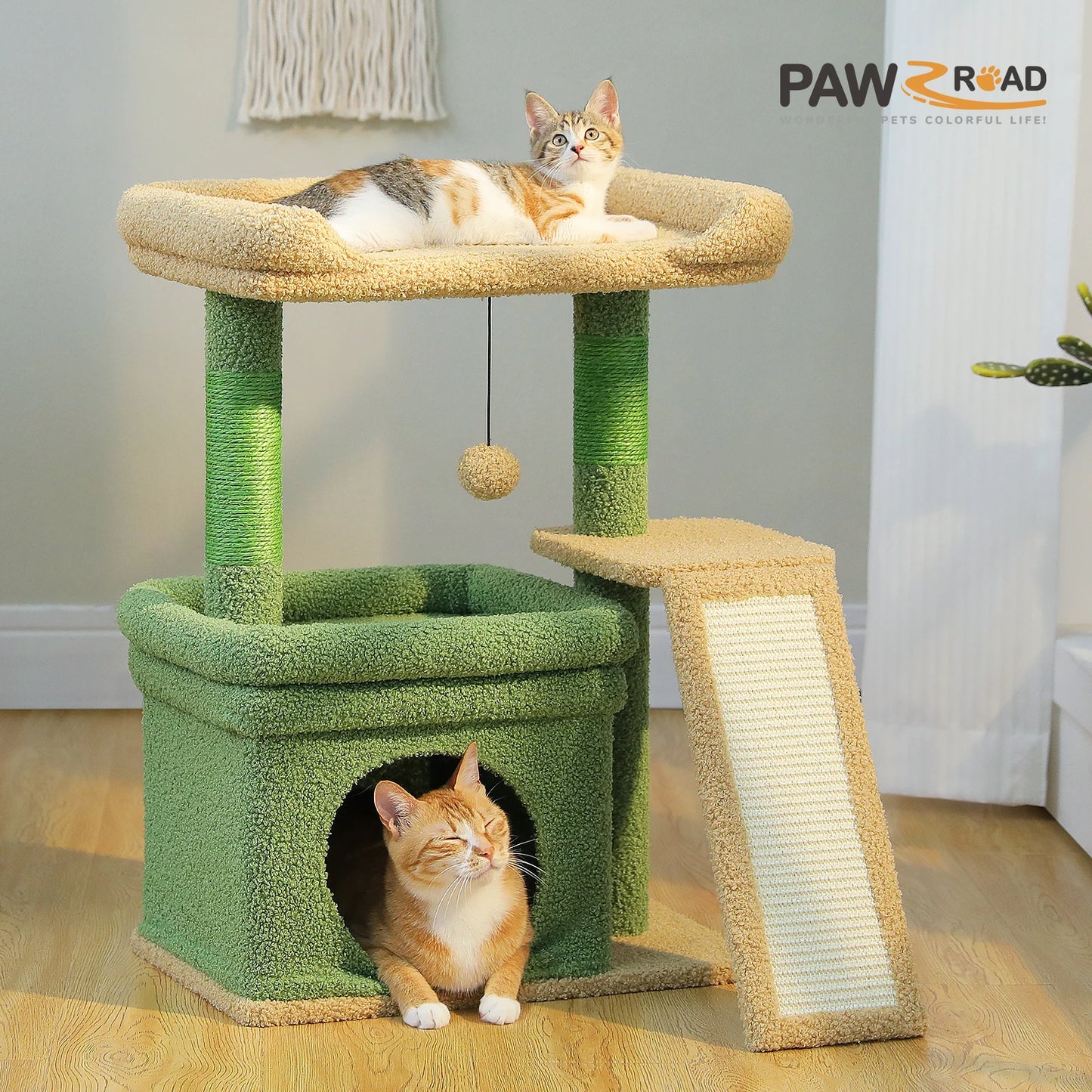 PAWZ Road Cat Tree Indoor Tower Three-Tier Sisal Scratching Post Pad Top Perch