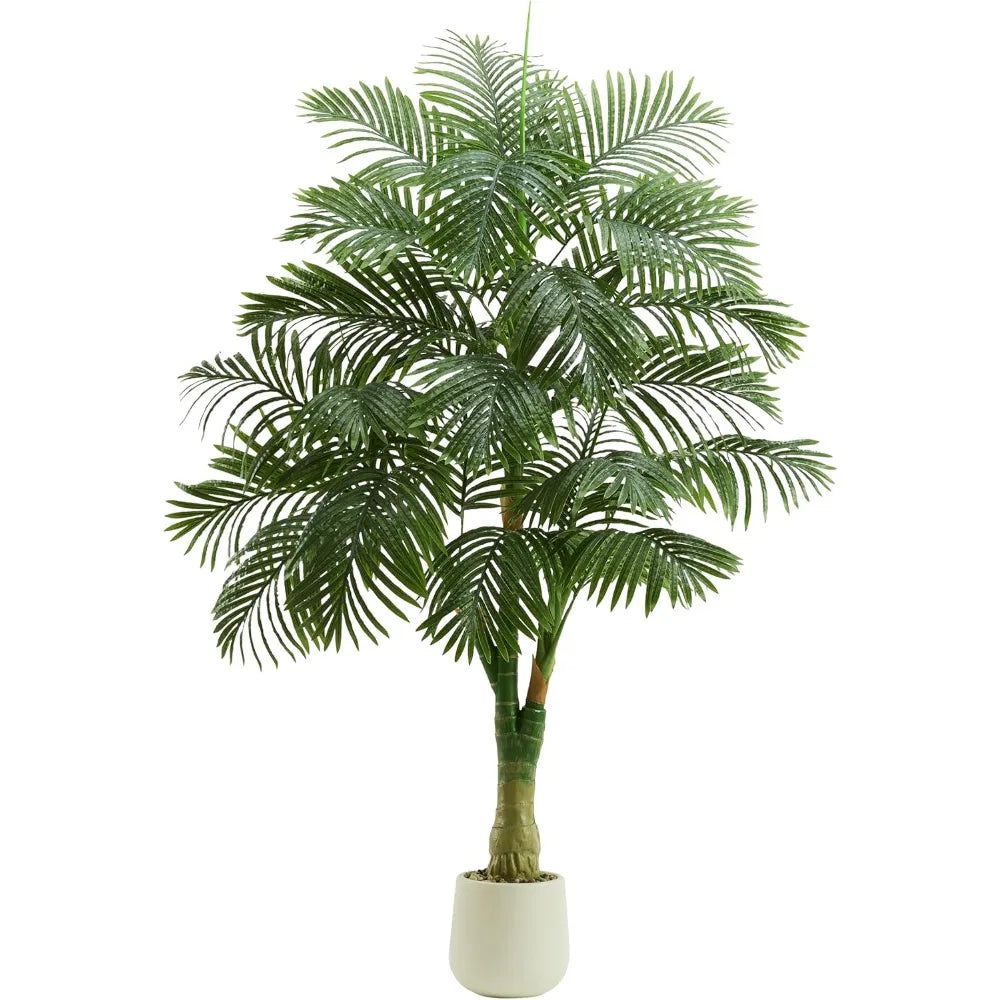 6-Foot Tall Artificial Golden Cane Palm Tree with Triple Realistic Trunks - Large Faux Tropical Palm