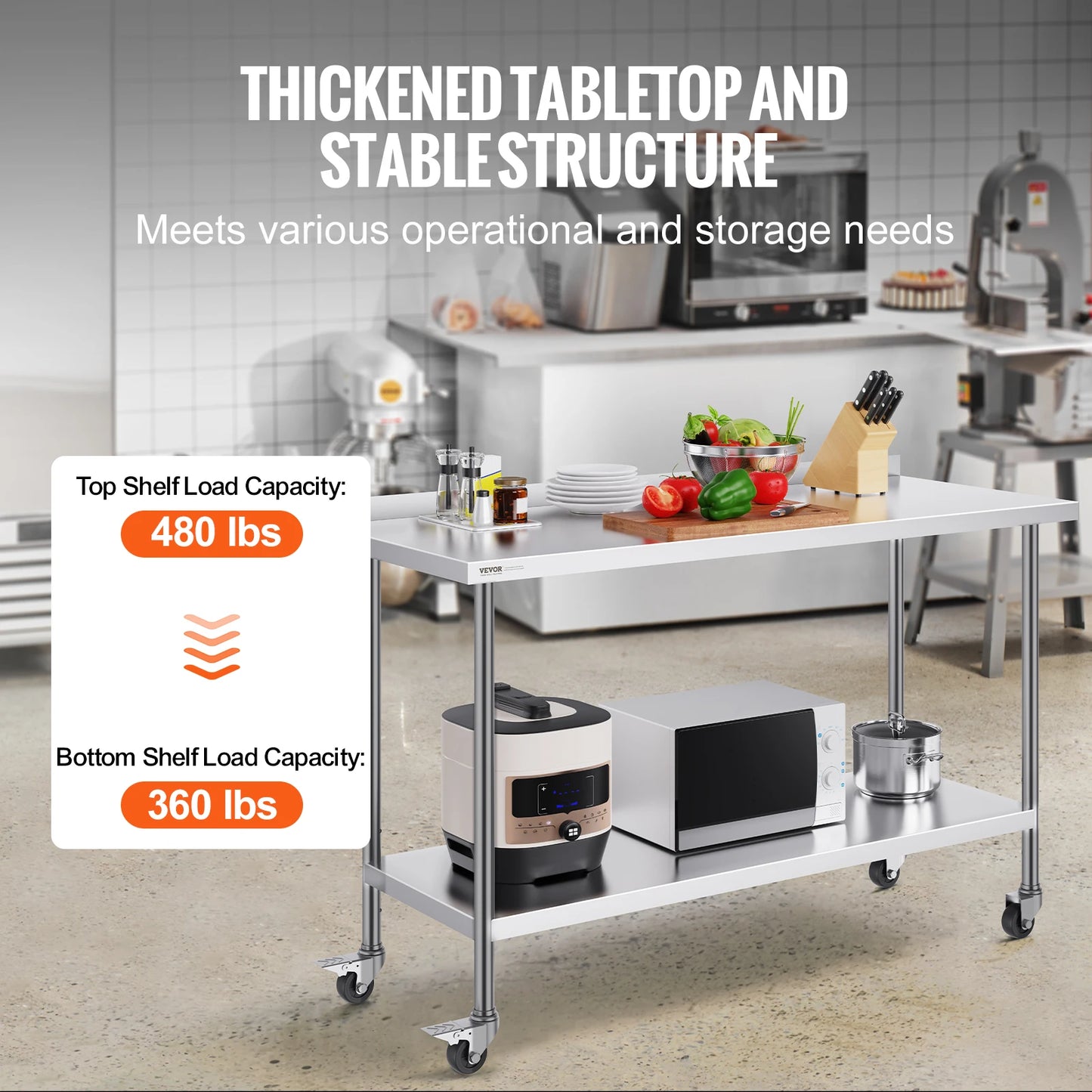 SucceBuy Stainless Steel Commercial Food Prep Table With Casters