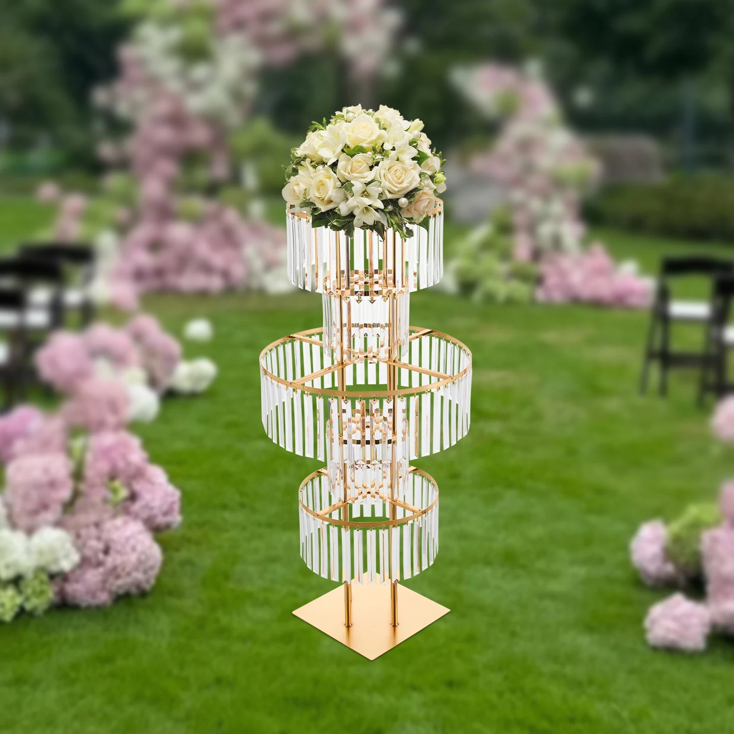 Five Tier Wedding Centerpiece Stand With Hanging Acrylic