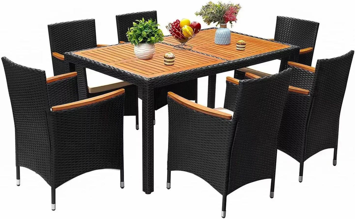 7-Piece Patio Dining Set Acacia Wood Table And Soft Cushions