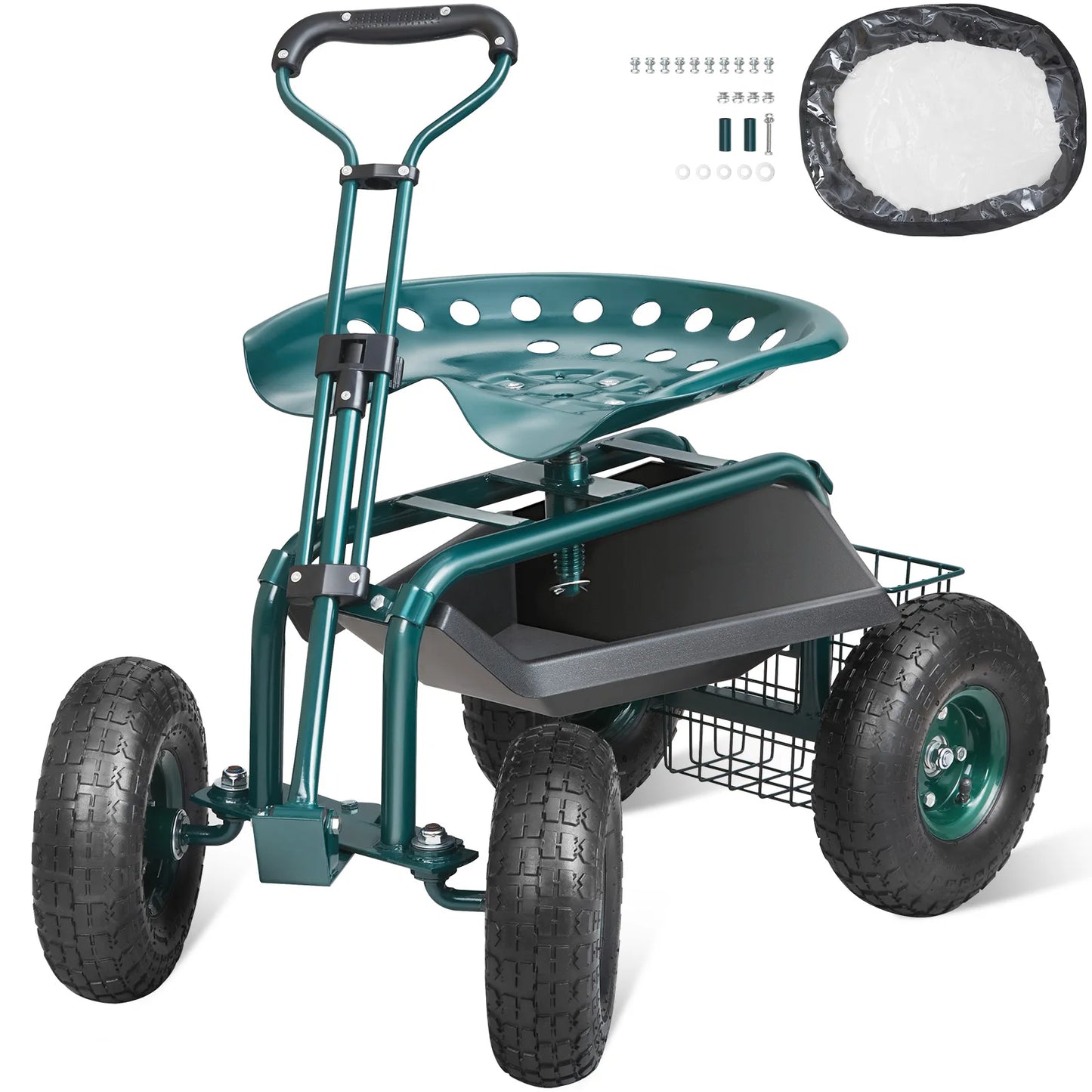 SucceBuy Rolling Garden Cart Seat With Wheels And Swivel