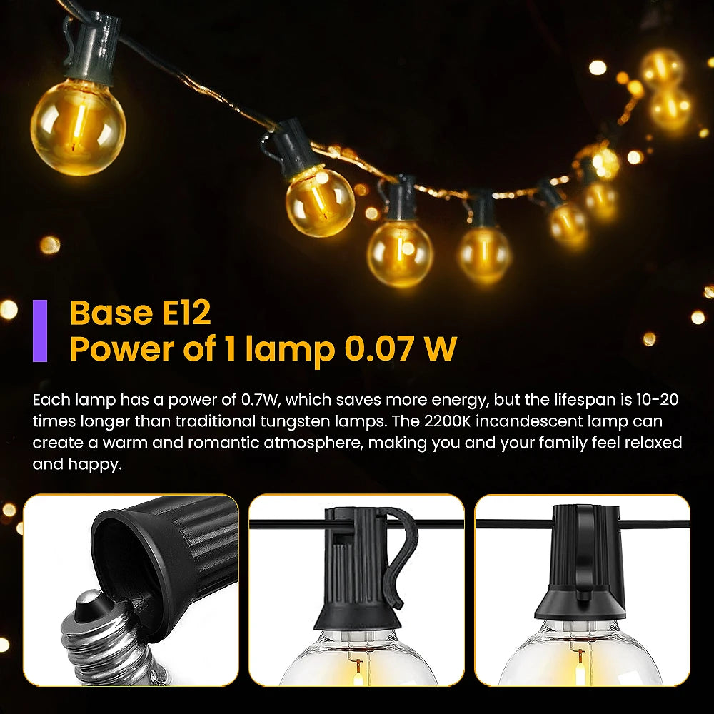 Aiopp LED G40 Globe String Lights With US Plug IP65
