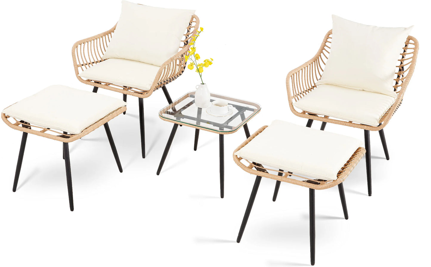 SEOGWISAM 5 Piece Patio Bistro Set Outdoor Wicker Conversation Furniture