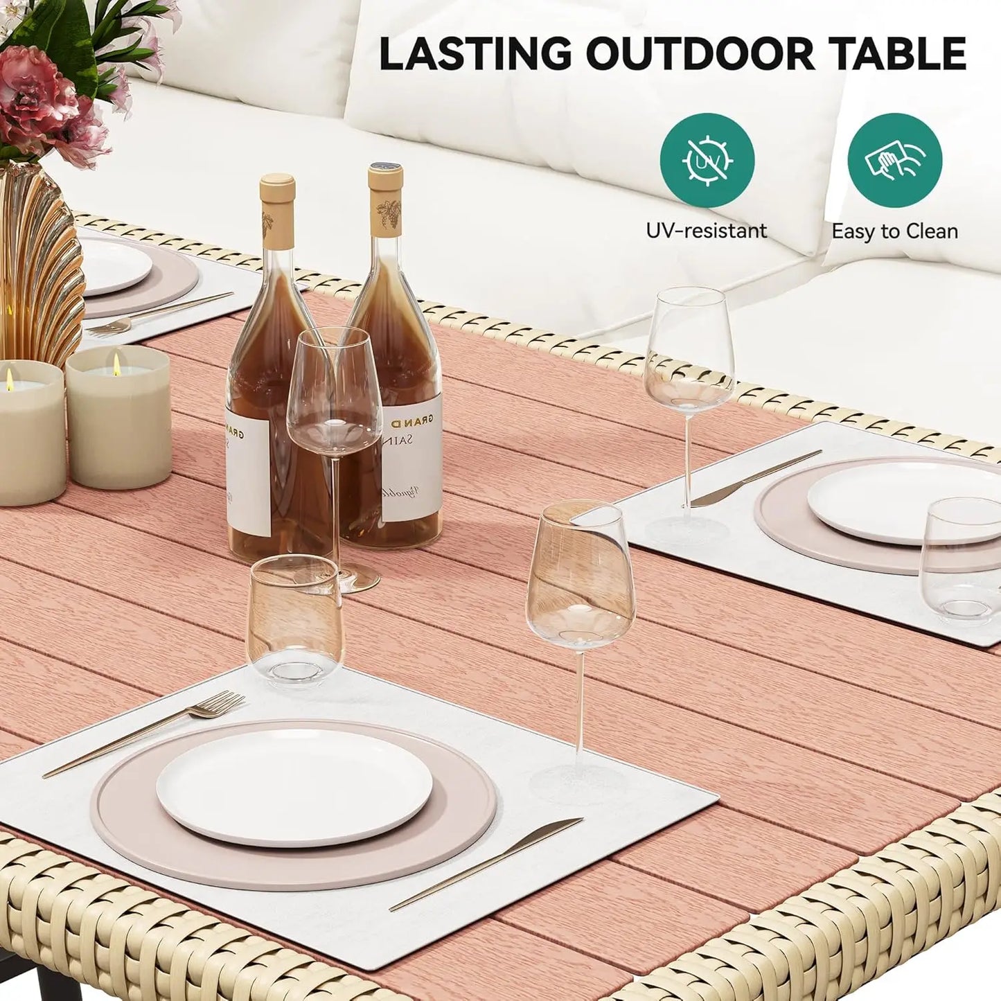 Patio Wicker L Shaped Outdoor Furniture Set With Cushions