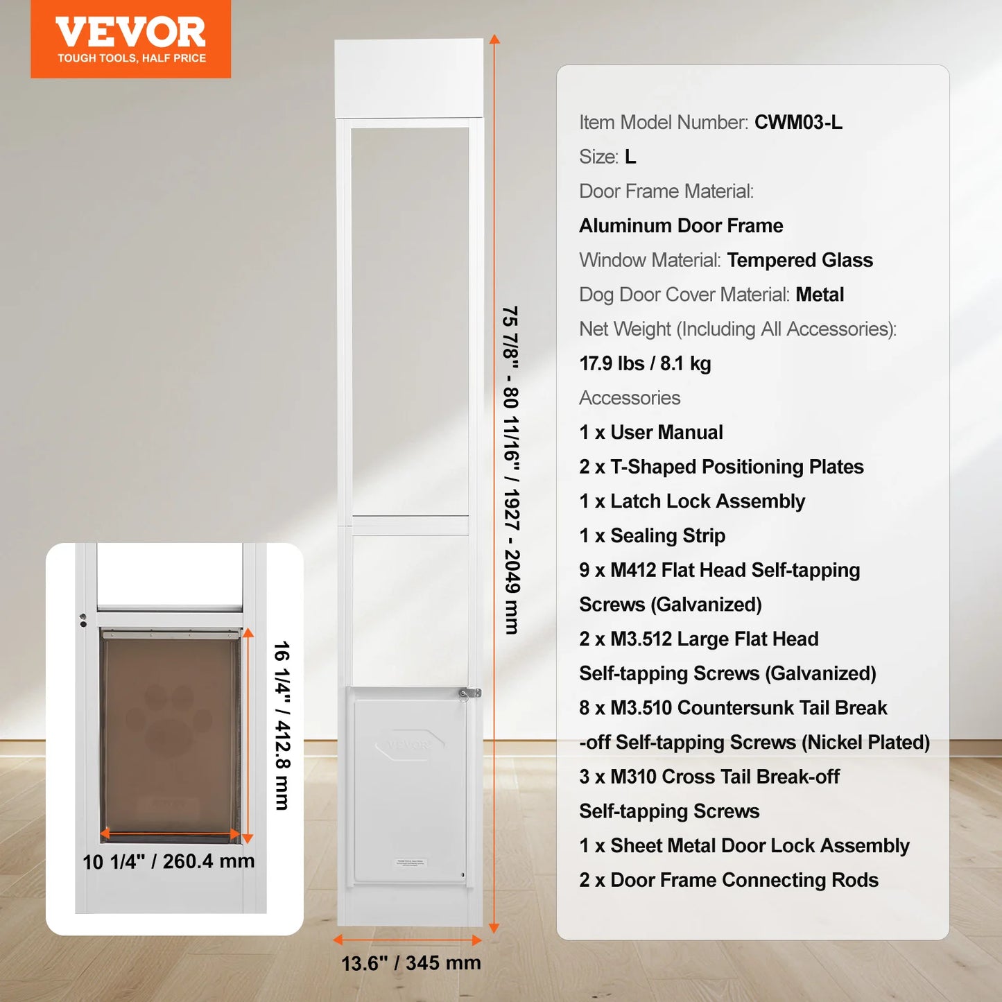 SucceBuy Adjustable Height Dog Door For Sliding Glass Door