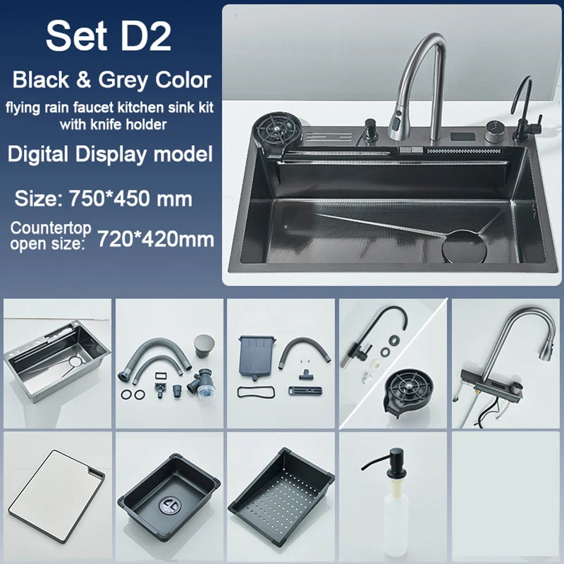 Rozin 304 Stainless Steel Kitchen Sink With Digital Display Faucet