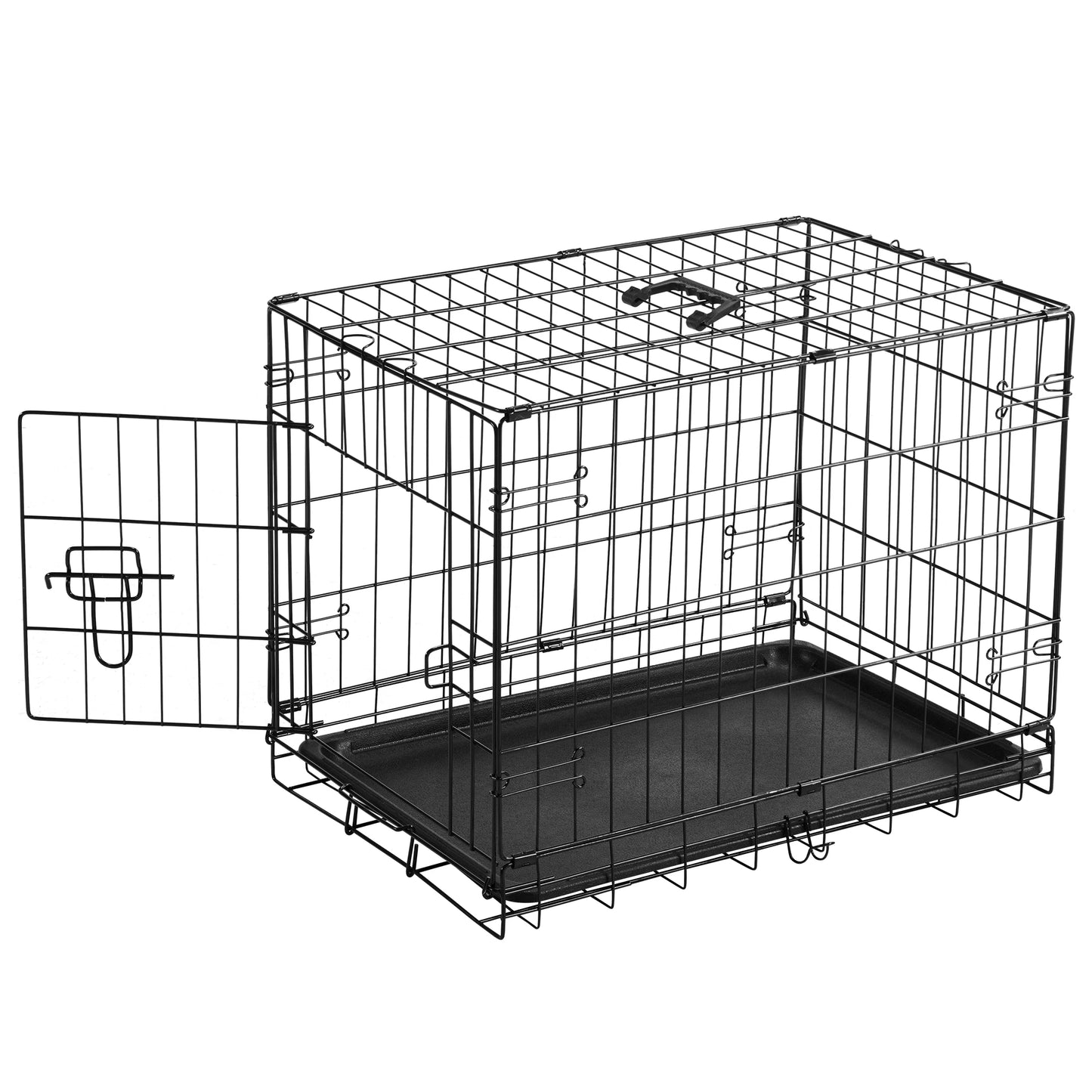 JHK Single Door Folding Metal Dog Cage With Leakproof Pan