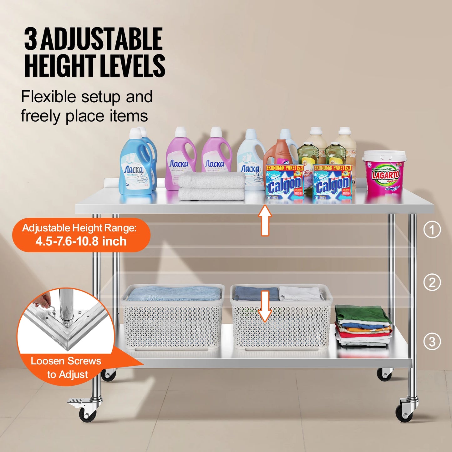 SucceBuy Stainless Steel Commercial Food Prep Table With Casters