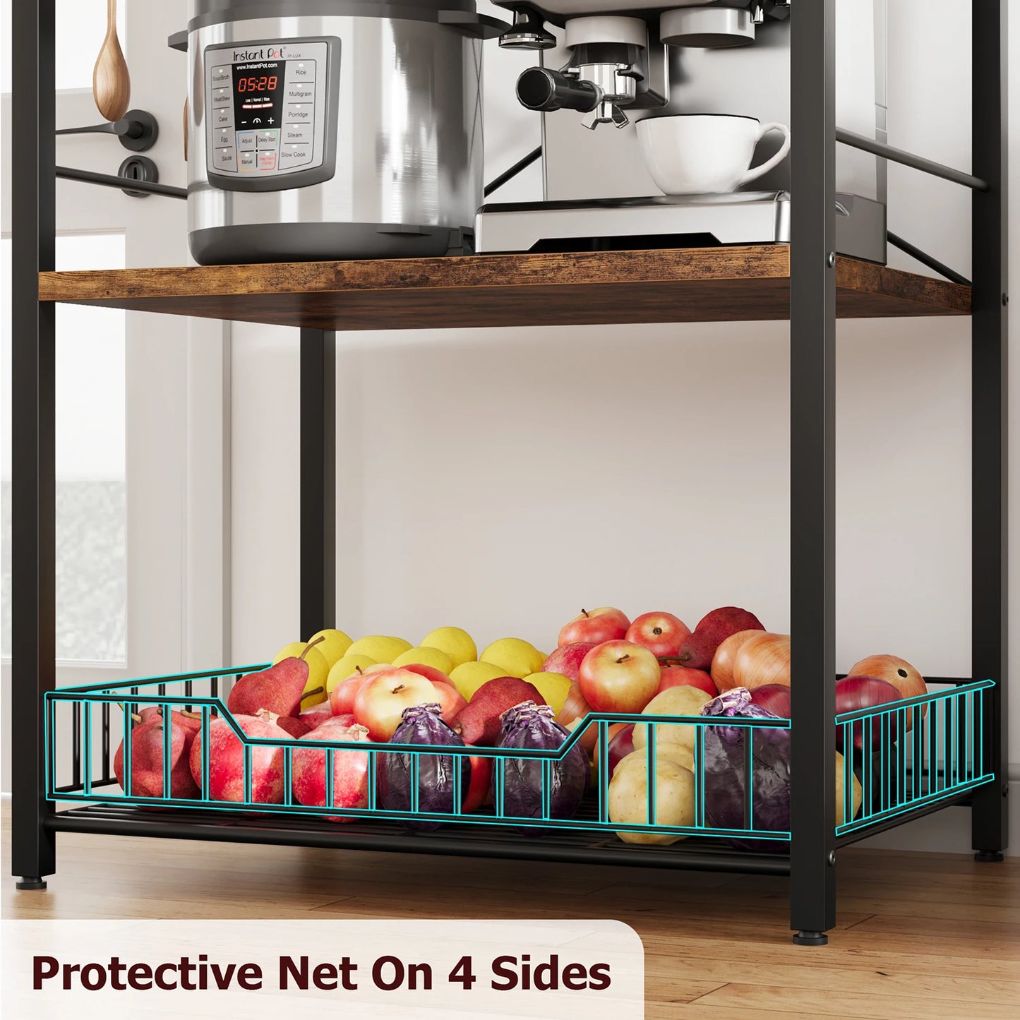 TWISTER.CK Kitchen Bakers Rack Microwave Oven Stand With Large Wire Basket