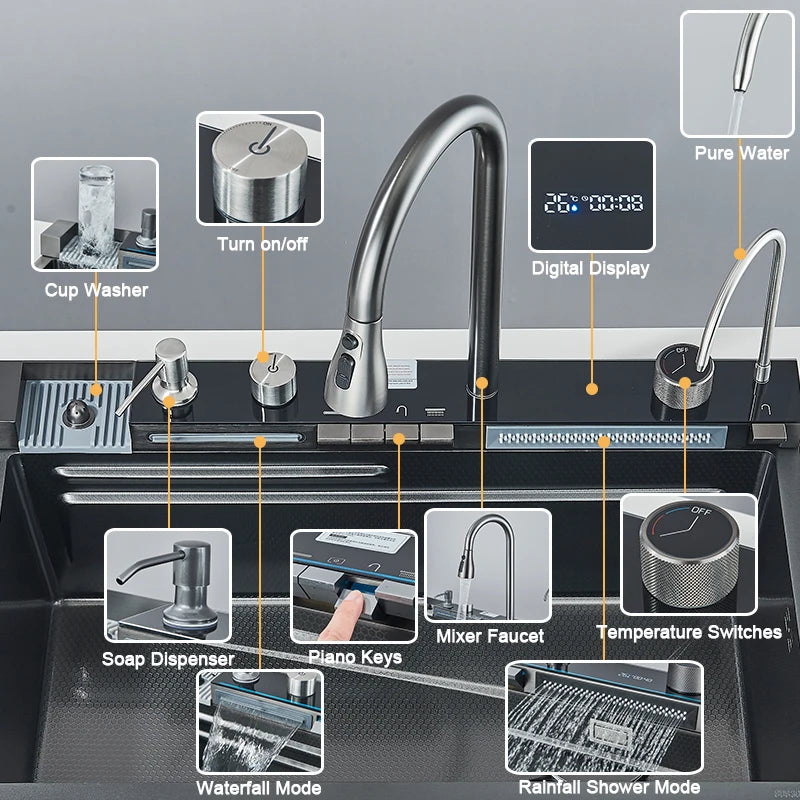 Rozin 304 Stainless Steel Kitchen Sink With Digital Display Faucet