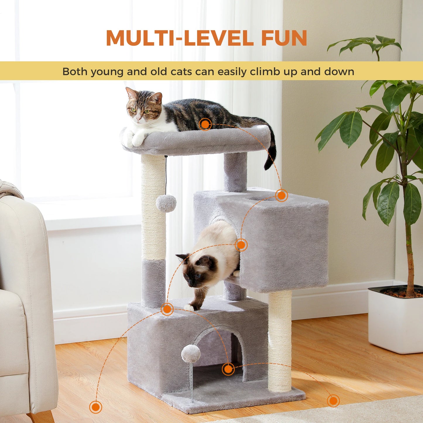 PAWZ Road Multi-Level Cat Tree Tower With Sisal Posts