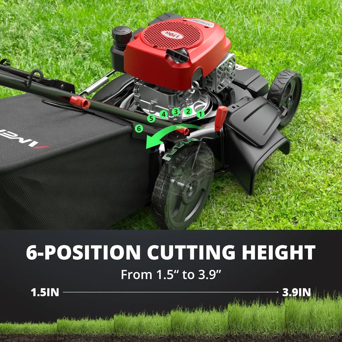 XMSJ Gas-Powered Self-Propelled Lawn Mower 170cc OHV Engine