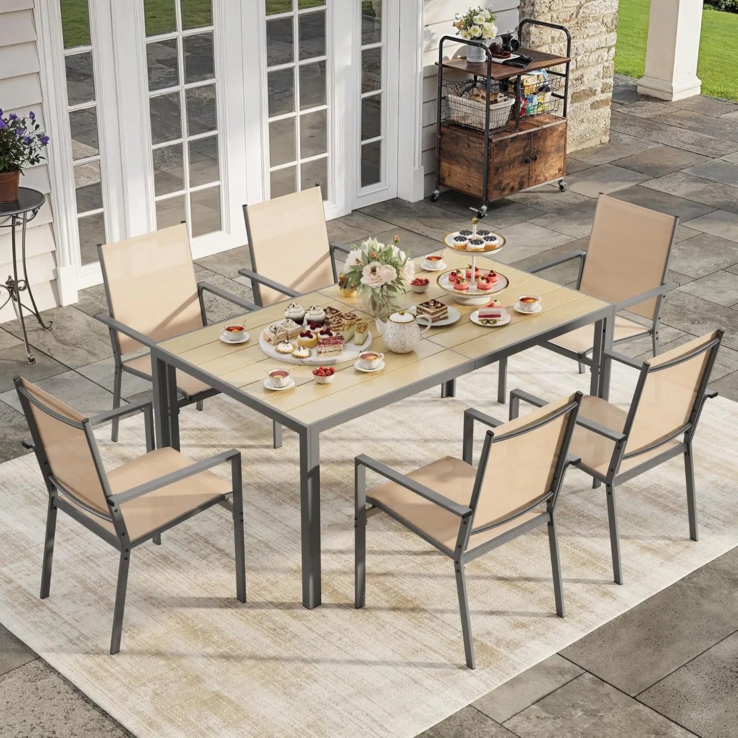 Patio Dining Set With Table And Textilene Chairs Outdoor