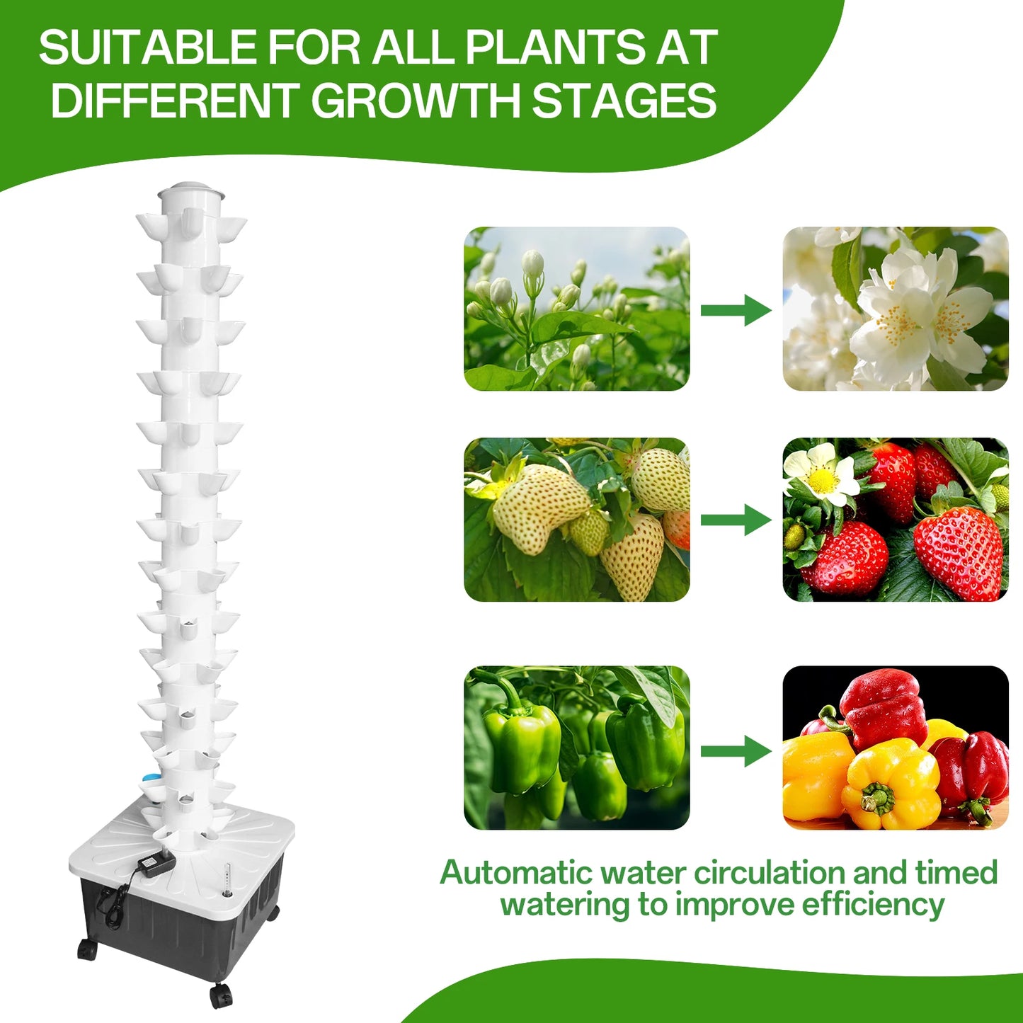 Hydroponic Tower Garden 70 Plant Vertical Growing System With Silent Pump