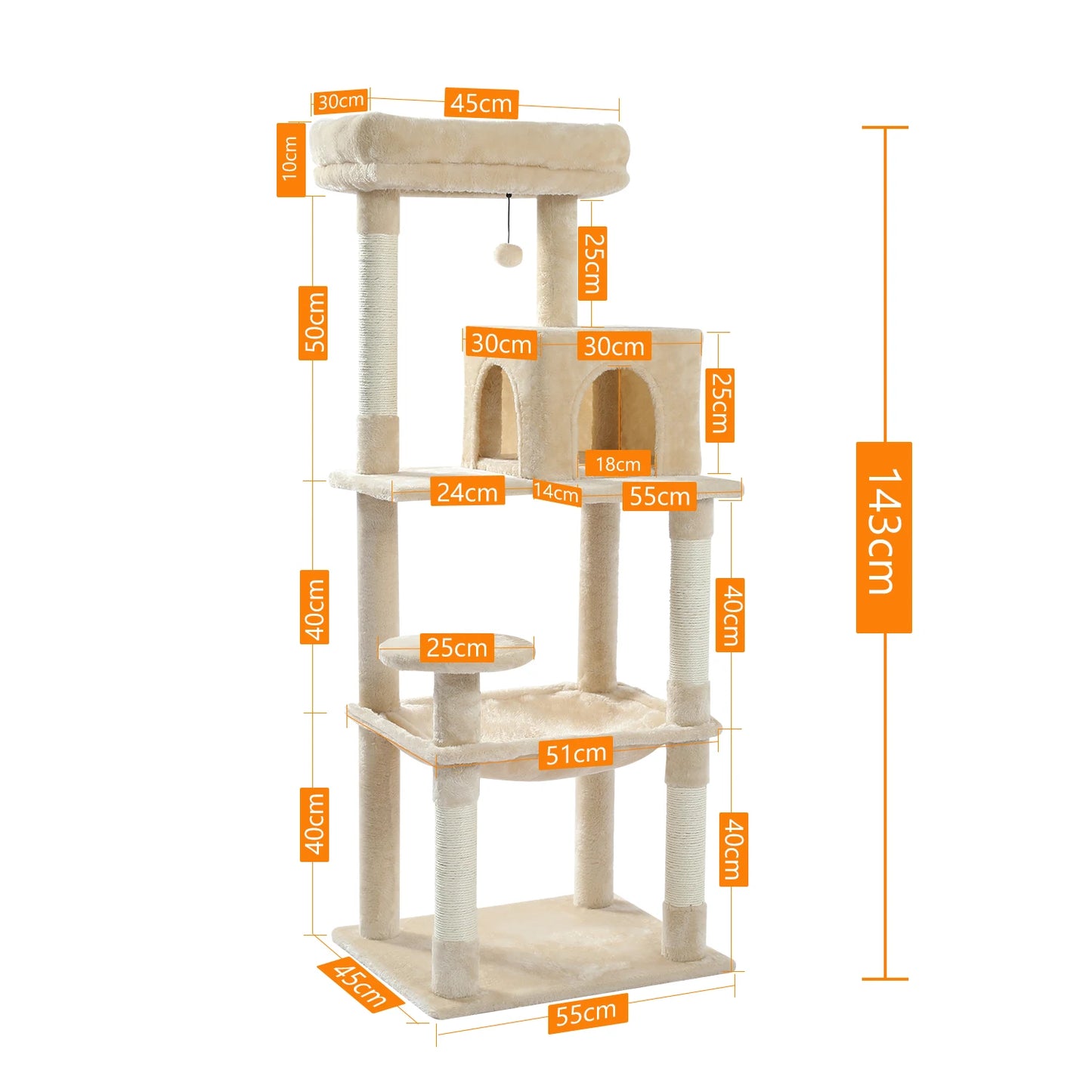 PAWZ Road Cat Tree Five Level Indoor Tower with Hammock