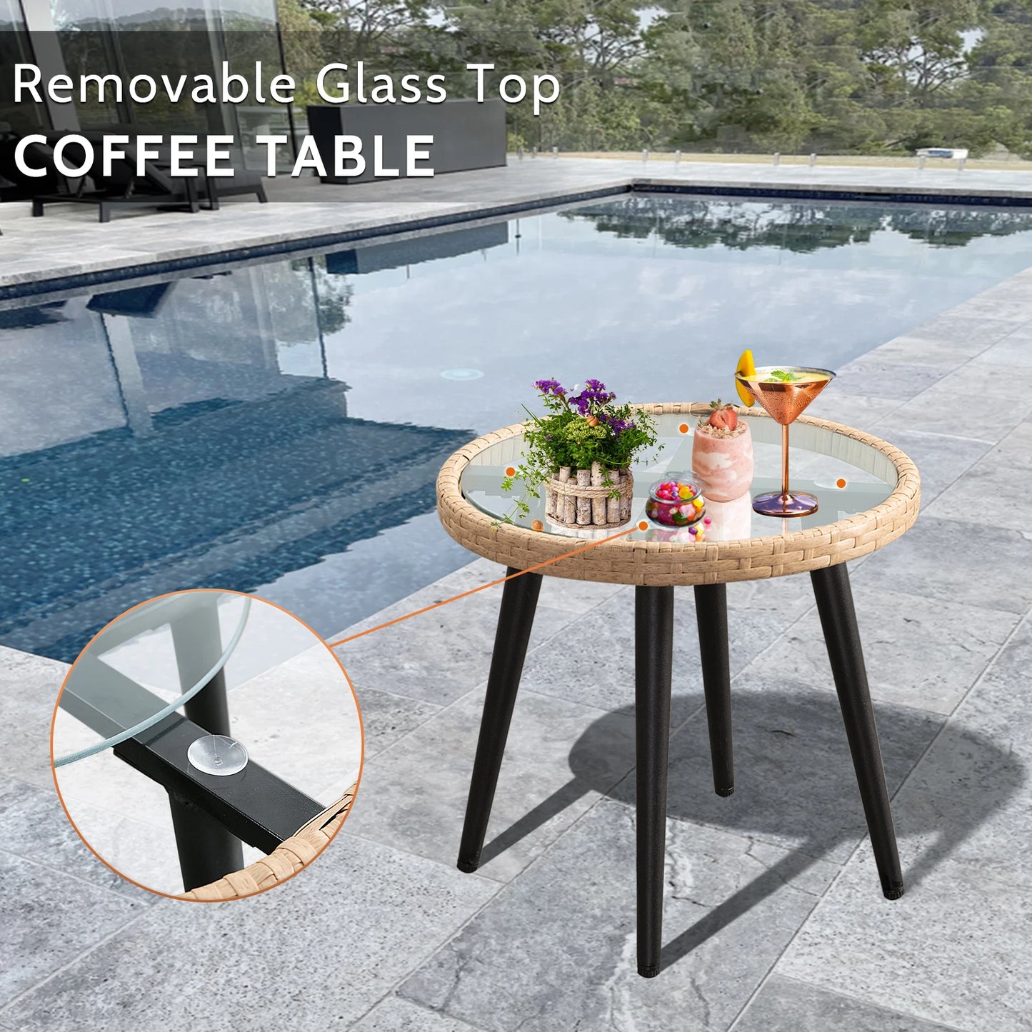 SEOGWISAM 3-Piece Outdoor Wicker Bistro Set With Cushions And Table