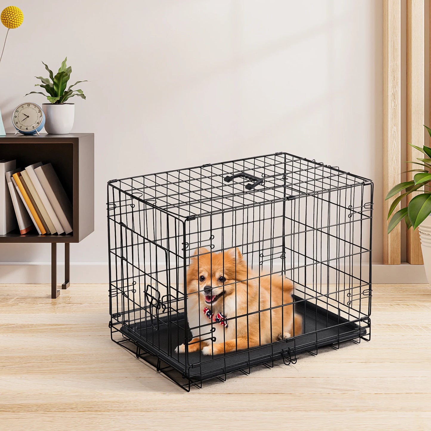 JHK Single Door Folding Metal Dog Cage With Leakproof Pan