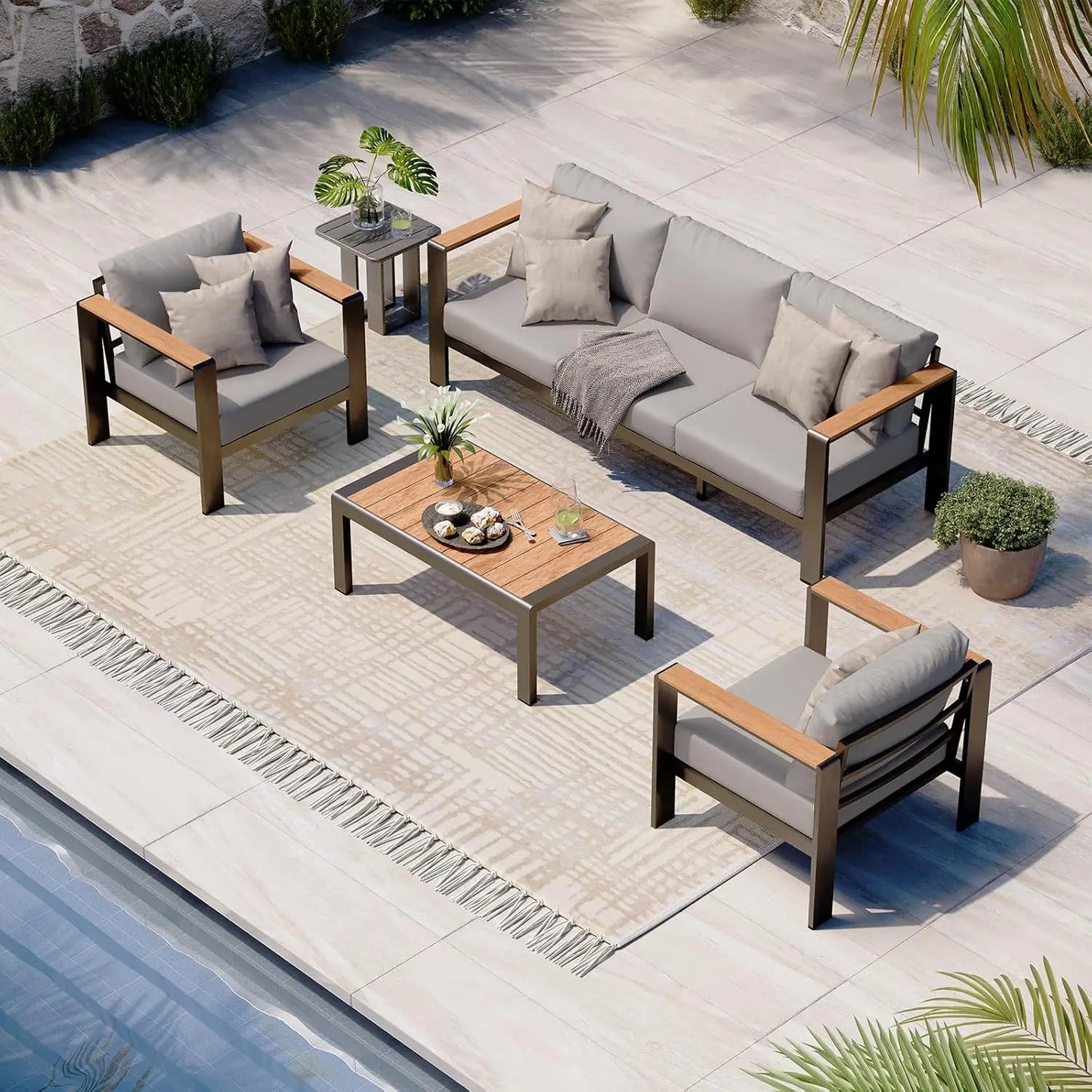 XMSJ Aluminum Outdoor Patio Furniture Set With Coffee Table