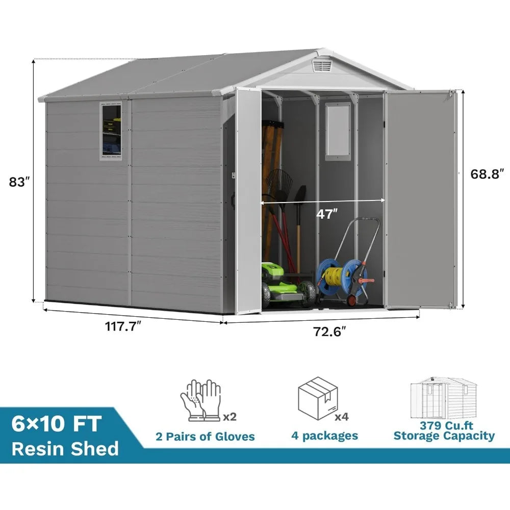 Plastic Storage Shed Outdoor Resin Garden Shed With Floor Window Lockable Door